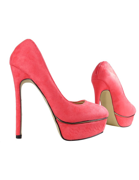 Růžové vysoké podpatky na platformě semišových dámských bot - 3