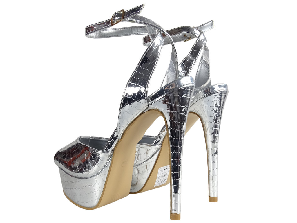 Srebrne sandały na platformie buty damskie