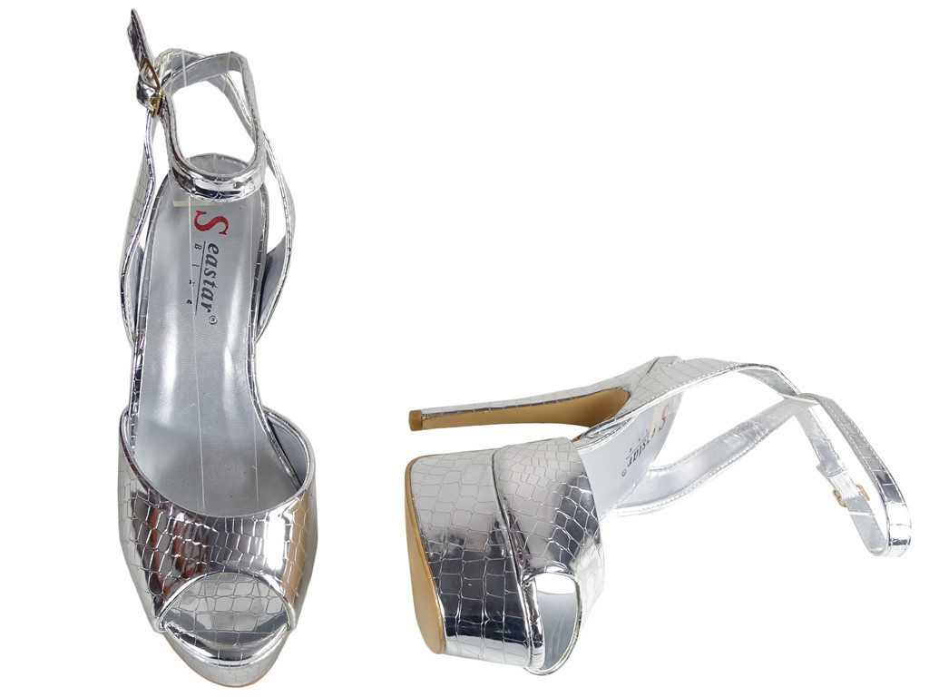 Silberne Sandalen auf dem Plateau Damenschuhe - 4
