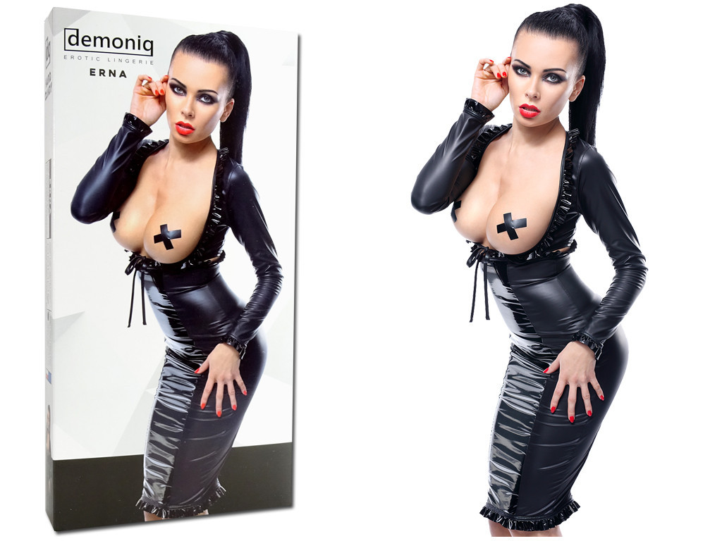 Ensemble de sous-vêtements noirs jupe et soutien-gorge wetlook - 3