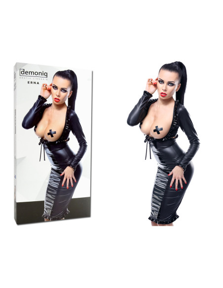 Black underwear set wetlook skirt and bra - 3