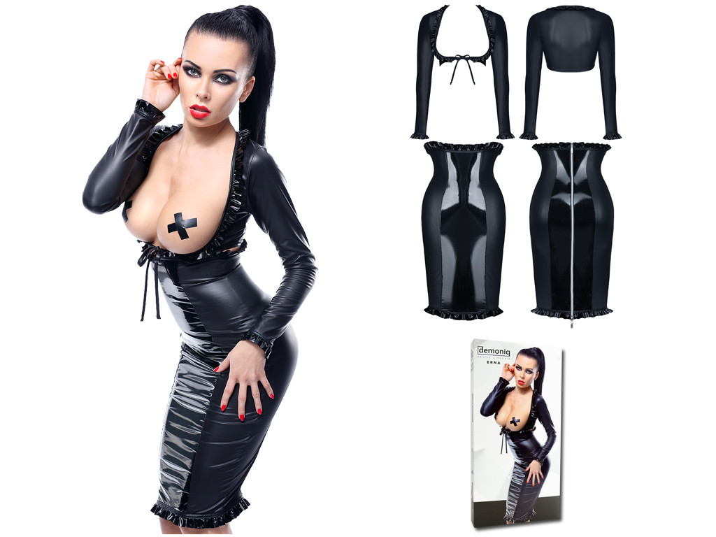 Schwarzes Unterwäscheset Wetlook-Rock und -BH - 4