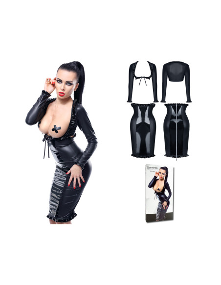 Set de lenjerie, fustă și sutien negru wetlook - 4