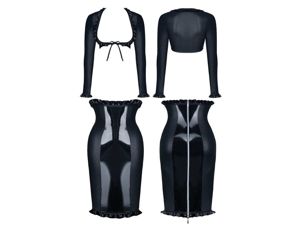 Set de lenjerie, fustă și sutien negru wetlook - 7