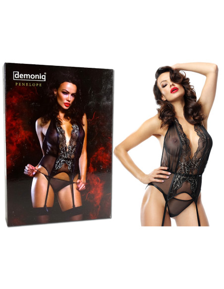 Black lace lingerie set corset with belts - 3