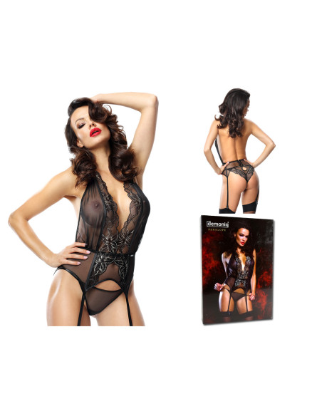 Black lace lingerie set corset with belts - 4