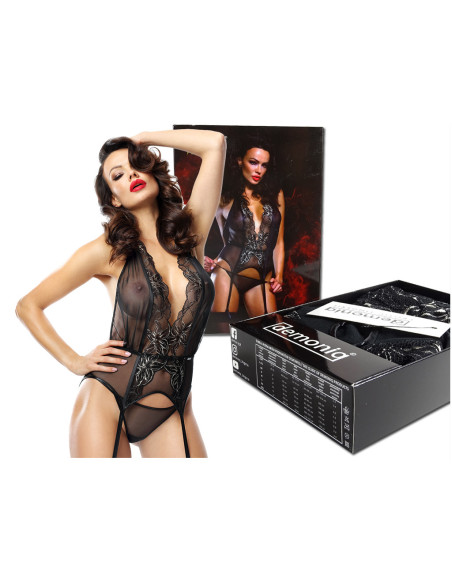 Ensemble lingerie en dentelle noire corset avec ceintures - 5