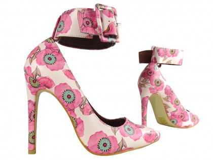 Női rózsaszín magas sarkú cipő bokás pánttal - 3