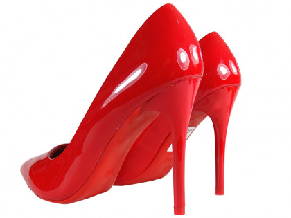 Czerwone szpilki damskie lakierowane buty - 2