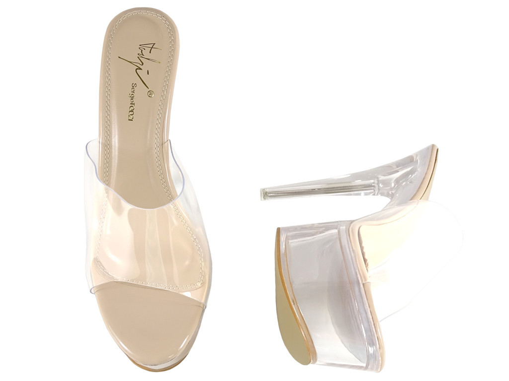 Chaussures pour femmes érotiques : tongs transparentes écrues - 4