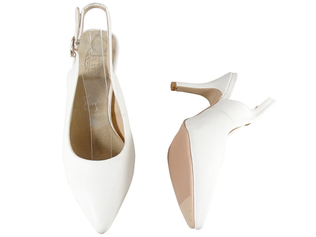 Balti matēti atvērtā papēža stilettos kāzu kurpes - 4