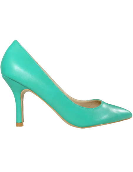 Tocuri înalte verzi joase pentru femei, pompe din piele ecologică - 1