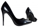 Dámske čierne vysoké podpätky, lakované tvarované topánky - 3