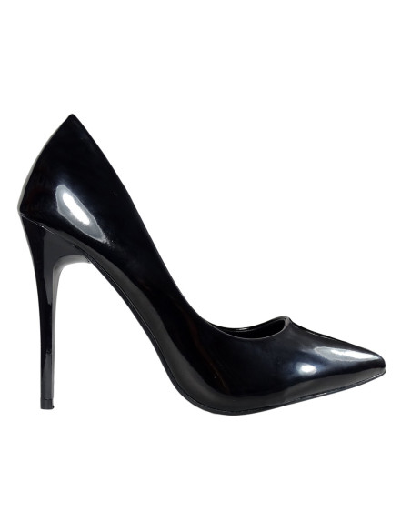 Dámské černé vysoké podpatky, lakované tvarované boty - 1