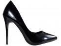 Dámske čierne vysoké podpätky, lakované tvarované topánky - 1