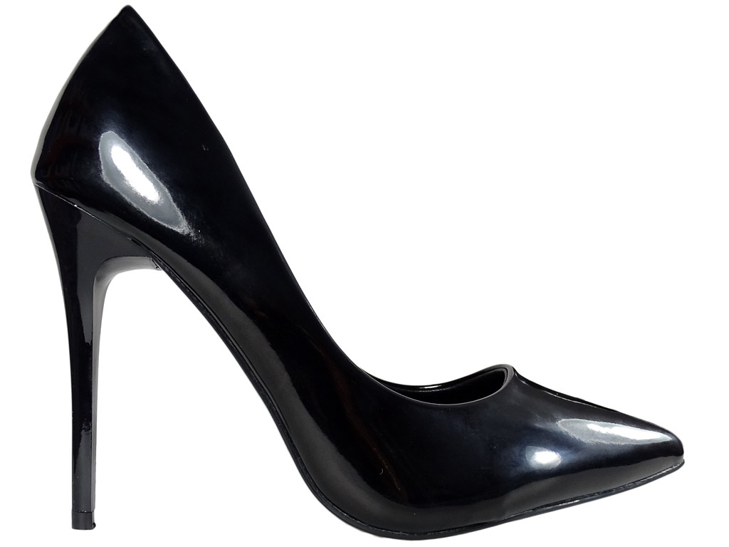 Női fekete magassarkú, lakkozott formás cipő - 1