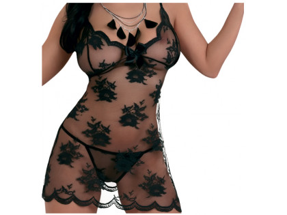 black mesh with lace erotic nightdress - 2