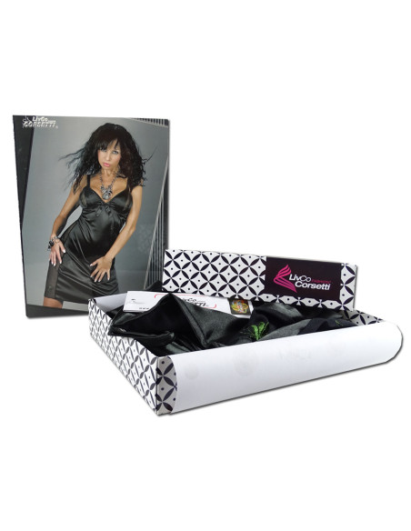 Fekete szatén hálóing csipkével - 3