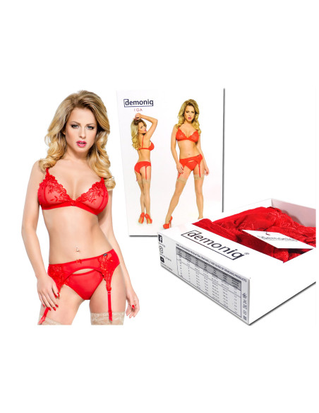 Set roșu, dantelă, jartieră, sutien - 6