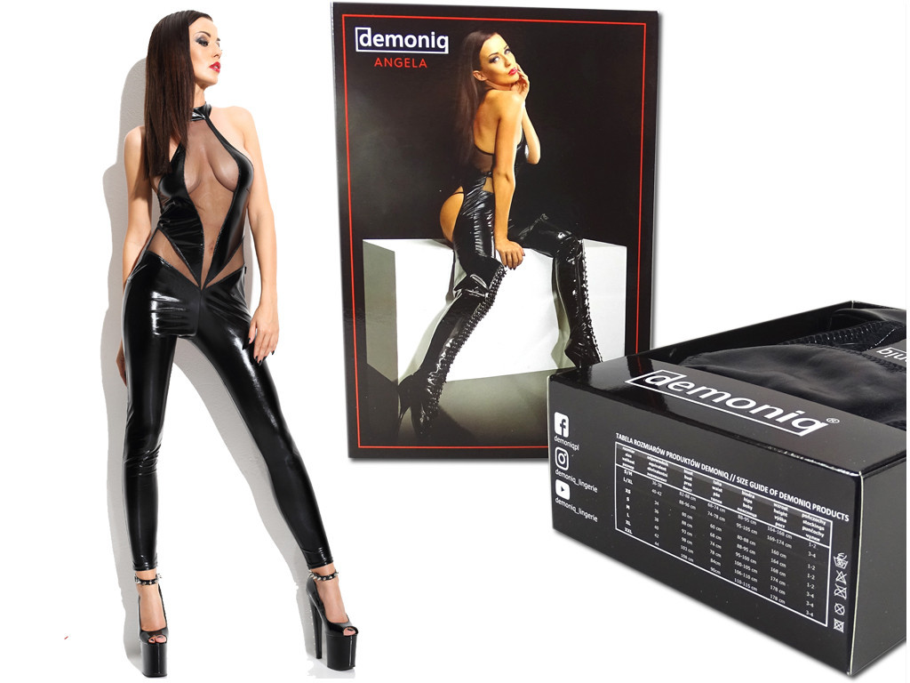 Czarny komplet wetlook jak skóra Catsuit