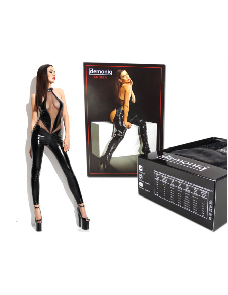 Černá sada wetlook jako kůže Catsuit - 6