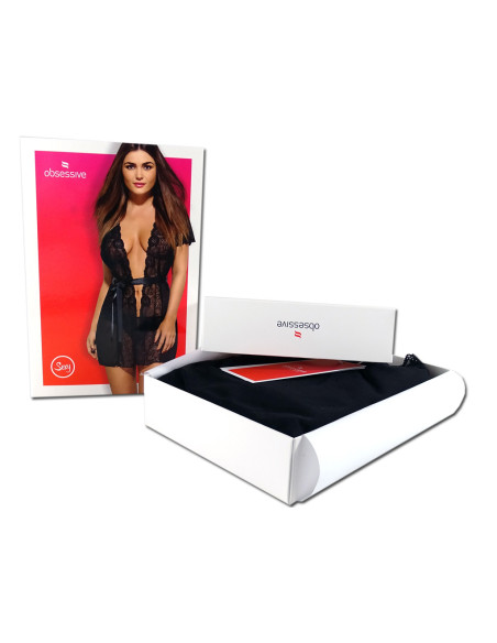 Fekete csipke peignoir pongyola az Obsessive cégtől - 6