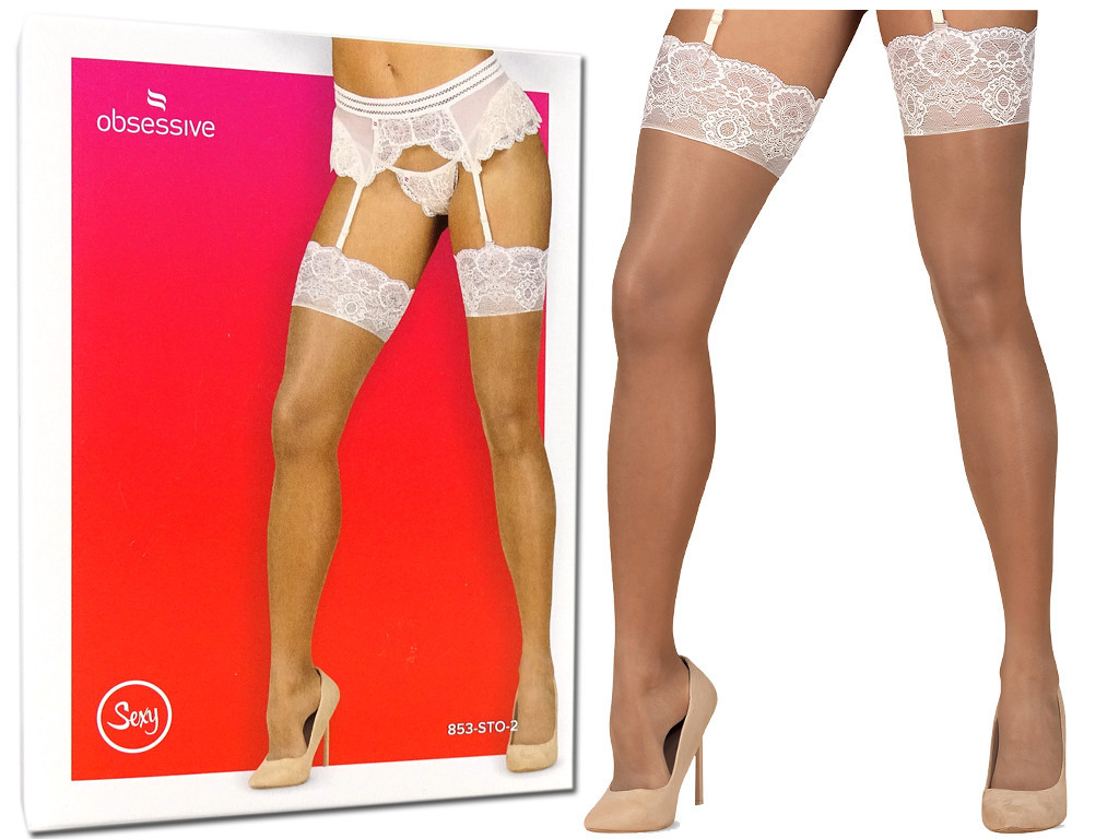 Beltless stockings white Obsessive lace - 3