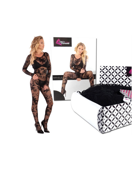 Fekete csipke bodystocking erotikus fehérnemű - 5