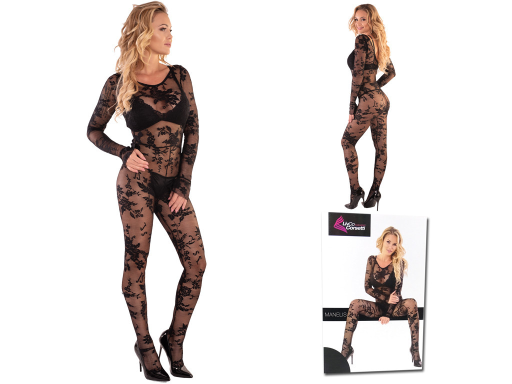 Czarne koronkowe bodystocking bielizna erotyczna - 4