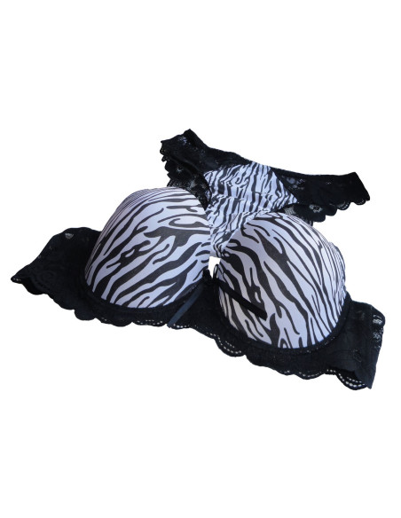 ZMYSŁOWY KOMPLET BIELIZNY ZEBRA BIAŁO CZARNY