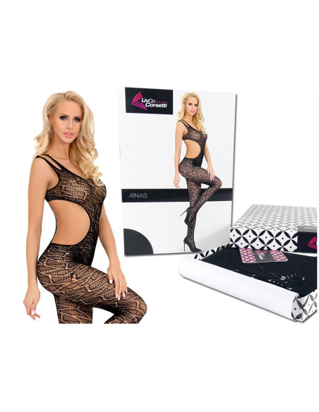 Juodas iškirptas bodystocking erotinis apatinis trikotažas - 5