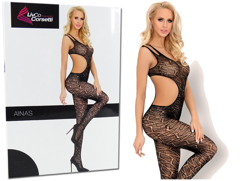 Juodas iškirptas bodystocking erotinis apatinis trikotažas - 3