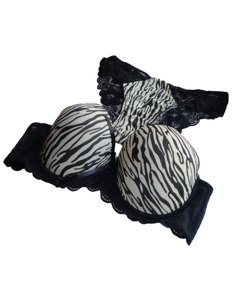 ZMYSŁOWY KOMPLET BIELIZNY ZEBRA BEŻOWO CZARNY