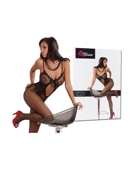 Czarne bodystocking bielizna damska erotyczna kabaretka - 6