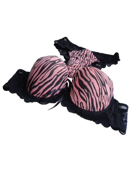 ZMYSŁOWY KOMPLET BIELIZNY ZEBRA JASNO RÓŻOWO CZARNA