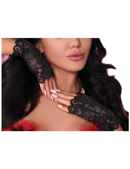 gants en dentelle noire mitaines sous-vêtements érotiques - 2