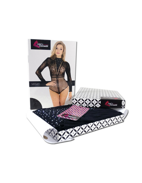 Czarne body damskie bielizna erotyczna długi rękaw - 6