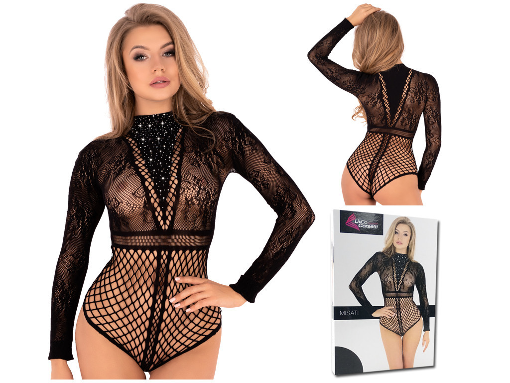 Body negru de lenjerie erotică cu mâneci lungi - 4