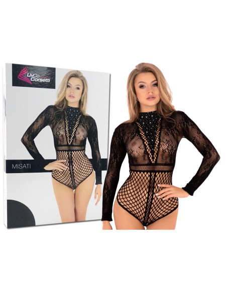 Body negru de lenjerie erotică cu mâneci lungi - 3