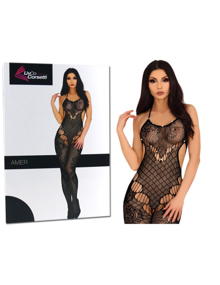 Raštuotas juodas bodystocking elastinis apatinis trikotažas - 3