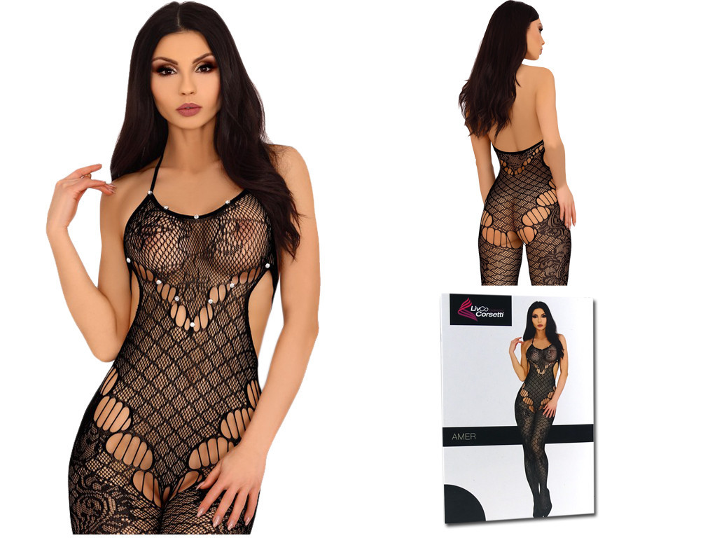 Raštuotas juodas bodystocking elastinis apatinis trikotažas - 4