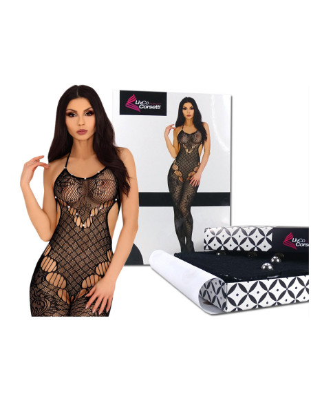 Schwarze elastische Dessous mit Bodystocking - 6