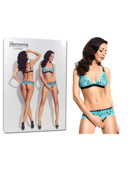 Spitzenset mit Dessous türkisfarbener Slip offener Schritt - 3