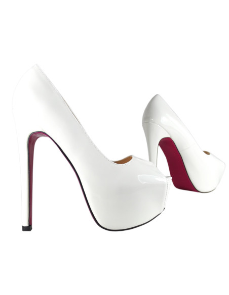 Stiletto cu toc înalt lăcuit alb - 3