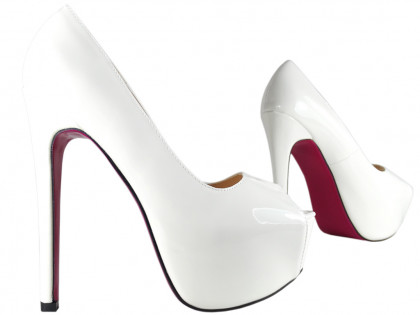 Białe szpilki na platformie high heels lakierowane - 3