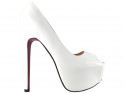 Białe szpilki na platformie high heels lakierowane - 1