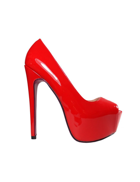 Red pins on the platform lacquered high heels - 1