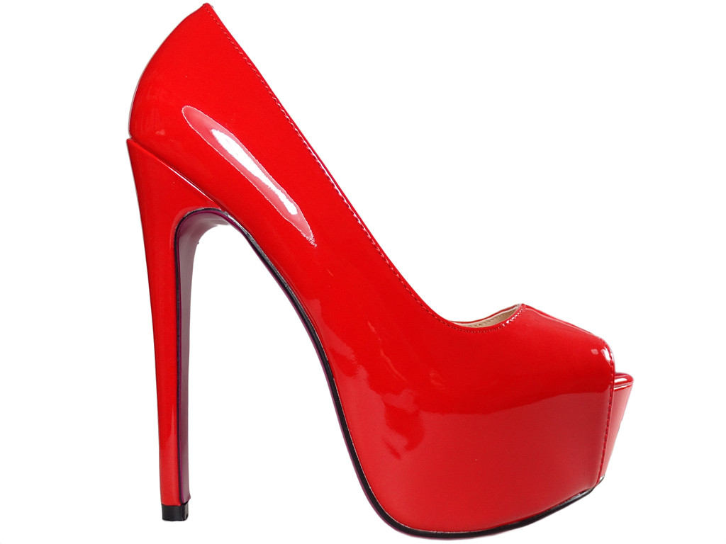 Red pins on the platform lacquered high heels - 1