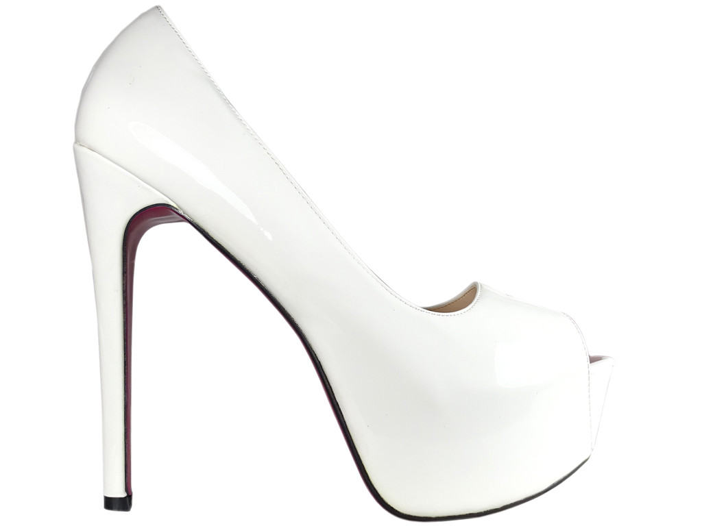Białe szpilki na platformie lakierki high heels duże rozmiary - 1