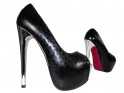 Čierne vysoké podpätky na platforme dámske topánky z hadej kože - 3